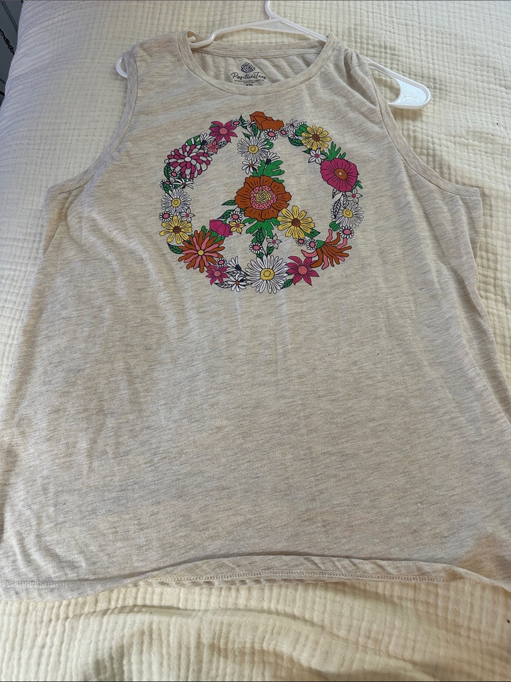 Paper Crane Cream Floral Peace Sign Tank